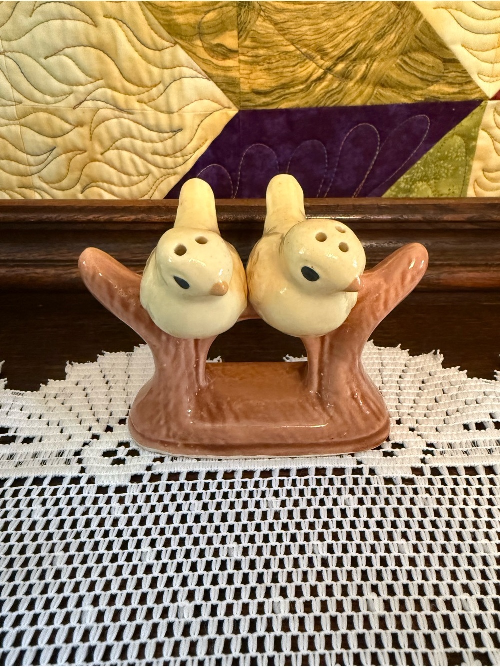 Vintage 1950s Bird on Branch Salt & Pepper Shakers Set Japan 3 Piece Set